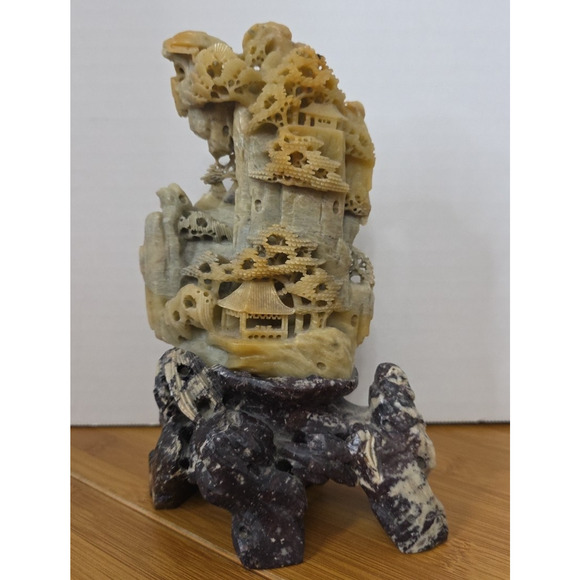 Chinese Oriental Hard Stone Carved Decorative Figure Village Scene